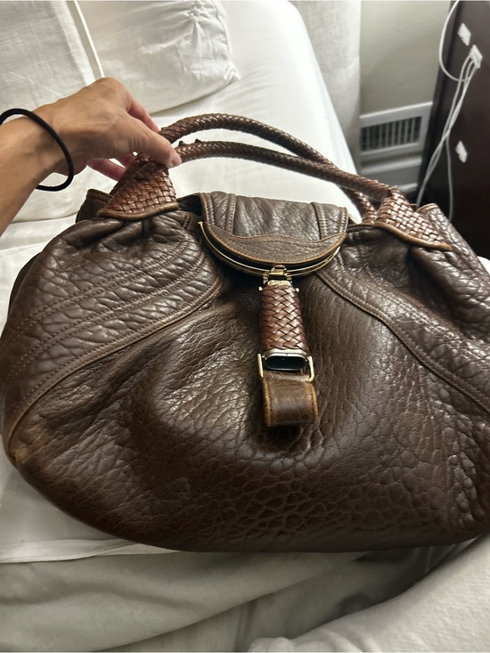 Fendi Handbags - Fendi Spy bag Braided-Trim Brown Leather Shoulder Bag with Gold Hardware